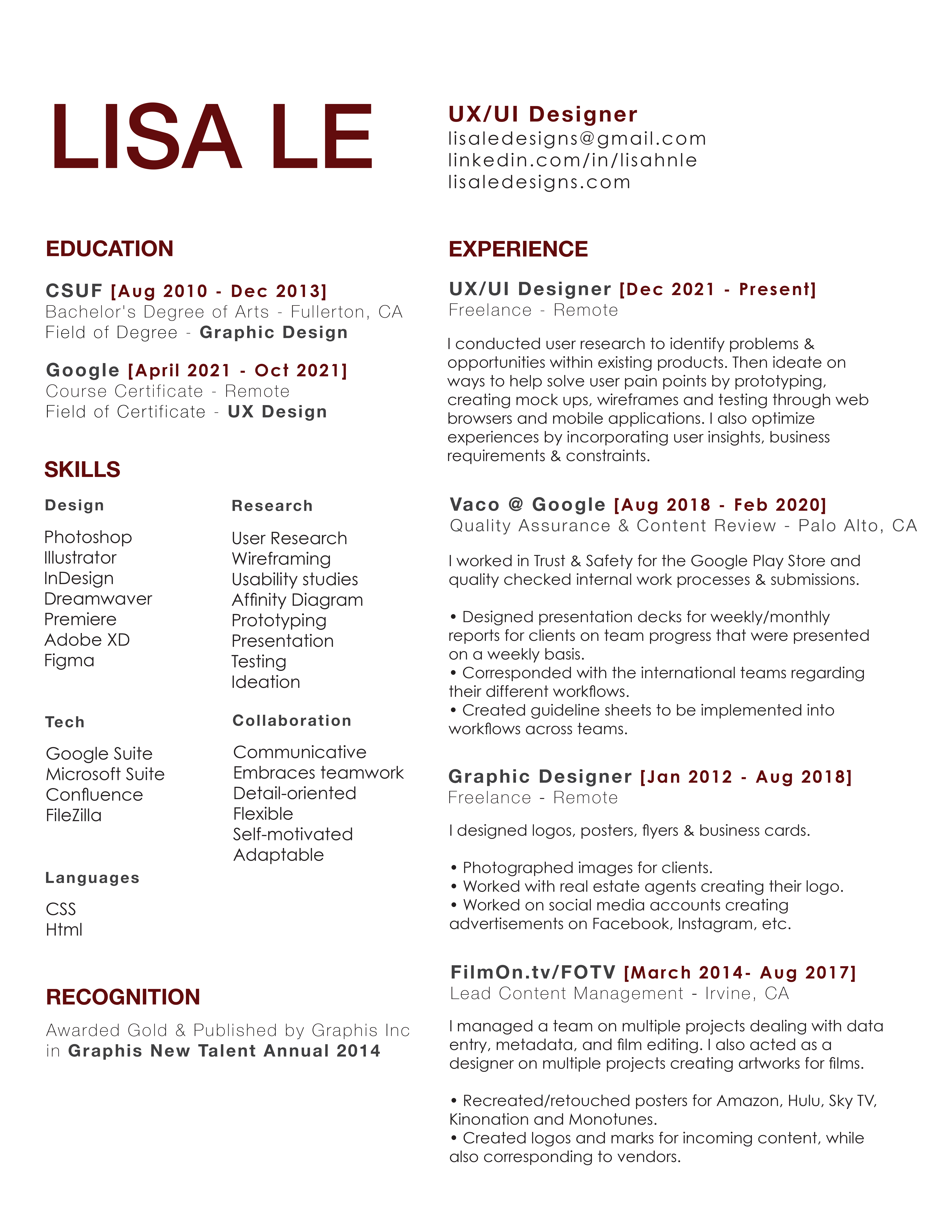 Lisa Le's Resume