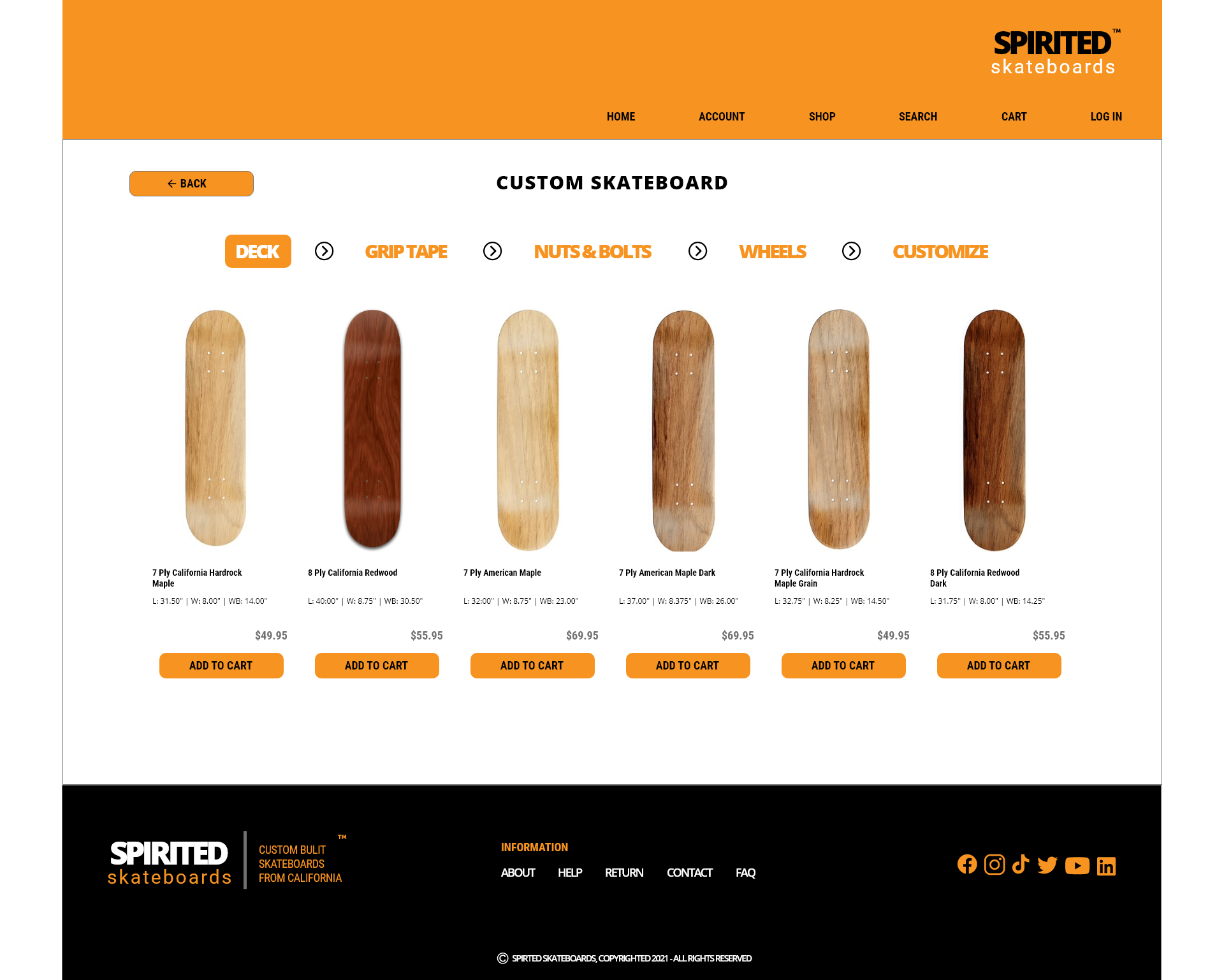 spirited skateboards custom skate deck page